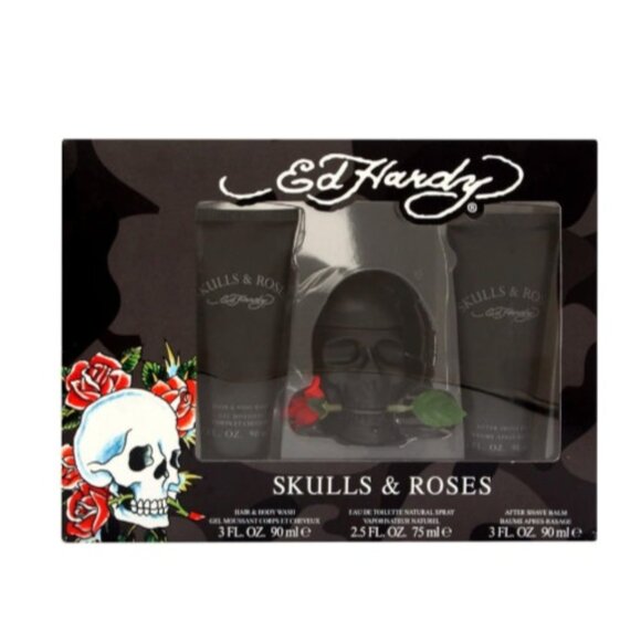 Ed Hardy Skulls & Roses 3‑Pc Gift Set 75 ml EDT + 90 ml Body Lotion + 90 ml Show - Picture 2 of 2